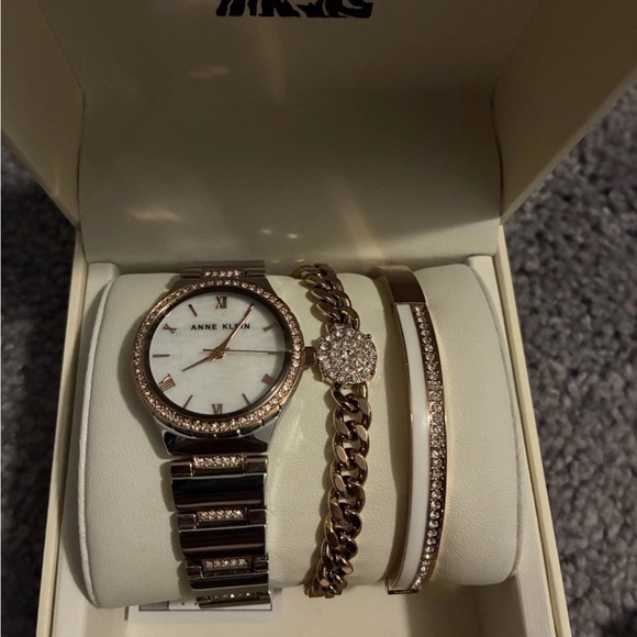 Anne Klein Rose Gold Watch and Bracelet Trio